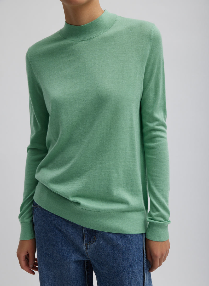 티비 Tibi Cashmere Silk Blend Mock Neck Easy Sweater,Green Tea