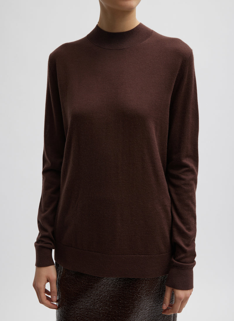 티비 Tibi Cashmere Silk Blend Mock Neck Easy Sweater,Hickory