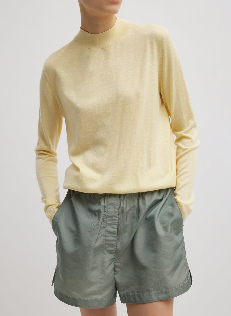 티비 Tibi Cashmere Silk Blend Mock Neck Easy Sweater,Lemon Ice