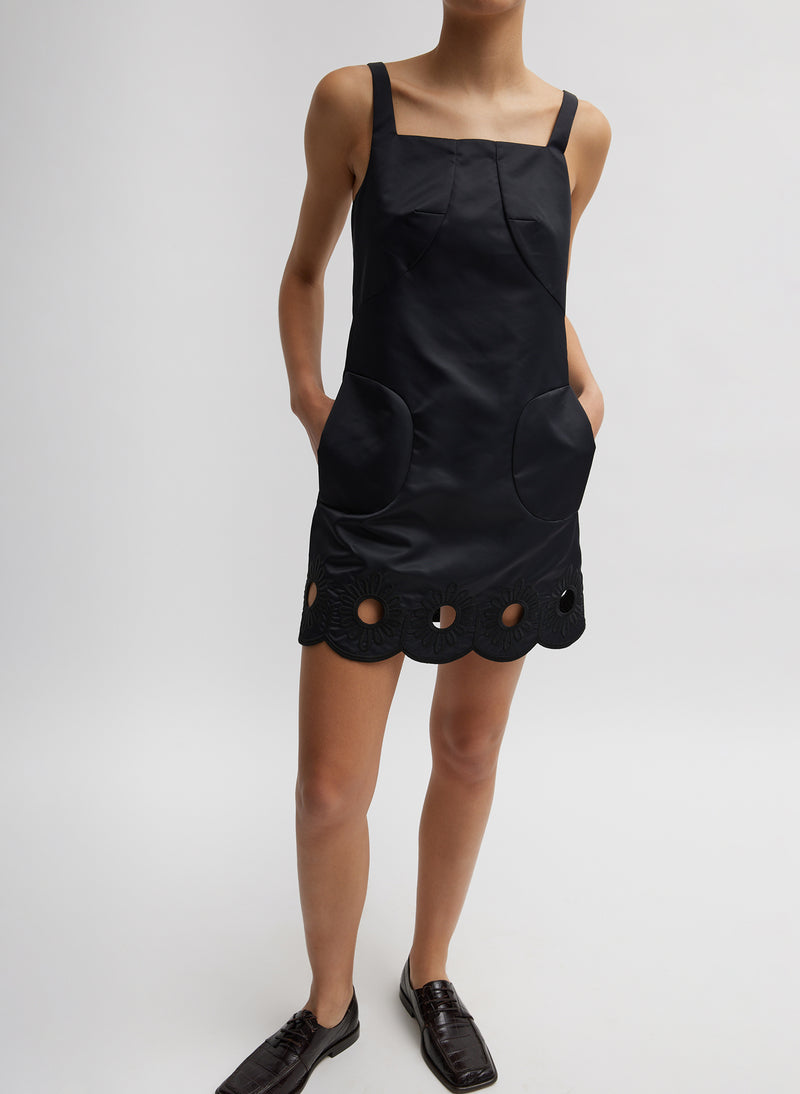 티비 Tibi Daisy Embroidery Short Dress,Black