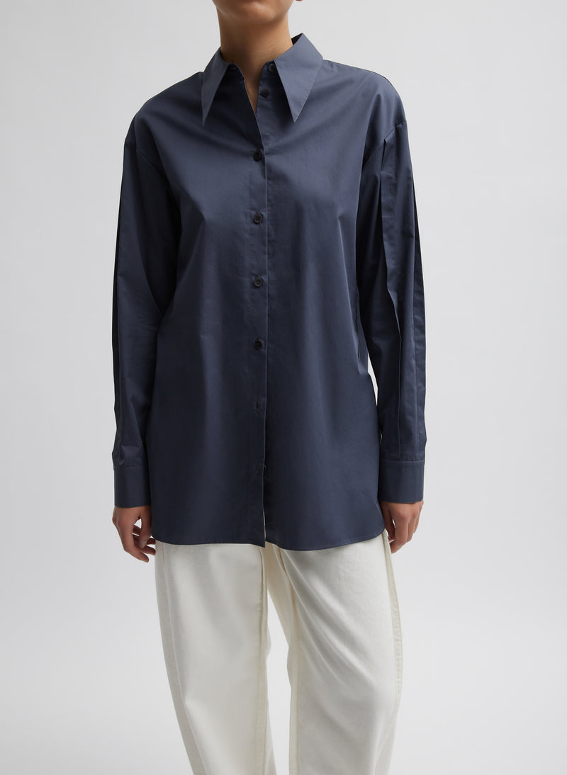 티비 Tibi Eco Poplin Shirt With Tucked Sleeve,Shark Grey