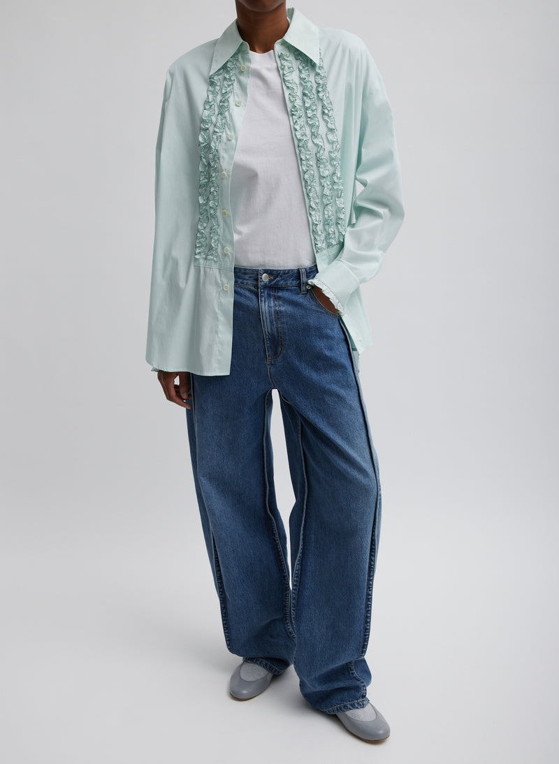 티비 Tibi Light Weight Cotton Nylon Easy Tuxedo Shirt,Mint