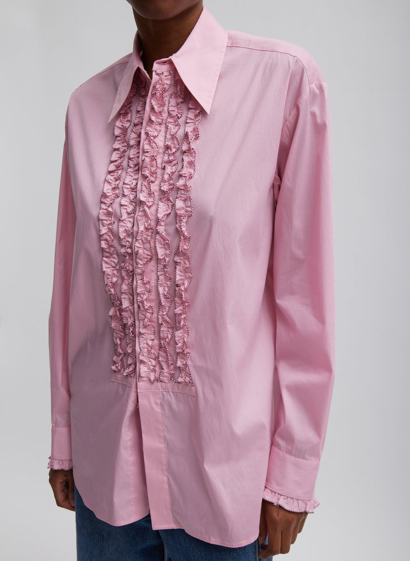 티비 Tibi Light Weight Cotton Nylon Easy Tuxedo Shirt,Pink