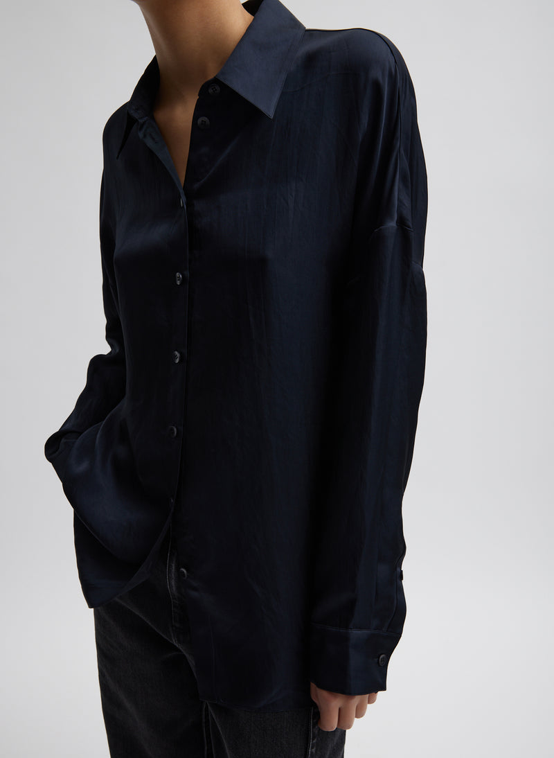 티비 Tibi Spring Acetate Shirt With Cocoon Back,Dark Navy