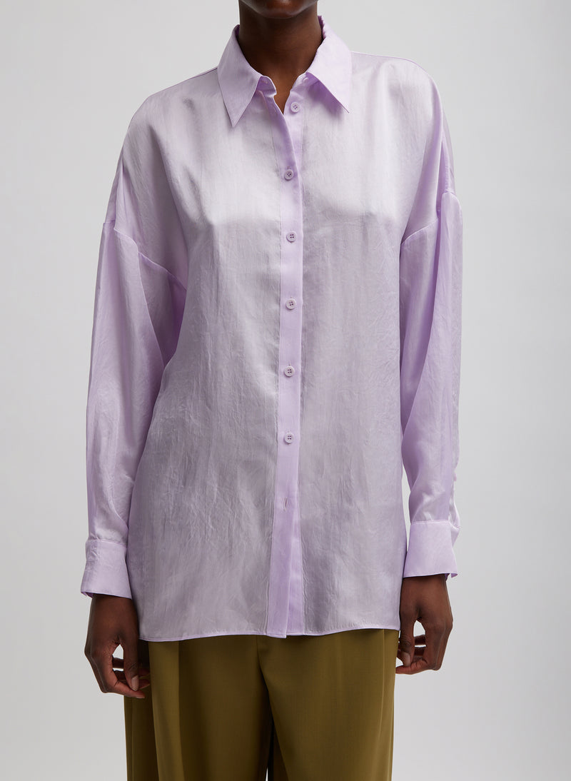 티비 Tibi Spring Acetate Shirt With Cocoon Back,Pale Lavender