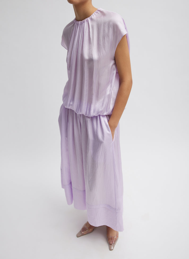 티비 Tibi Spring Acetate Shirred Circular Dress,Pale Lavender