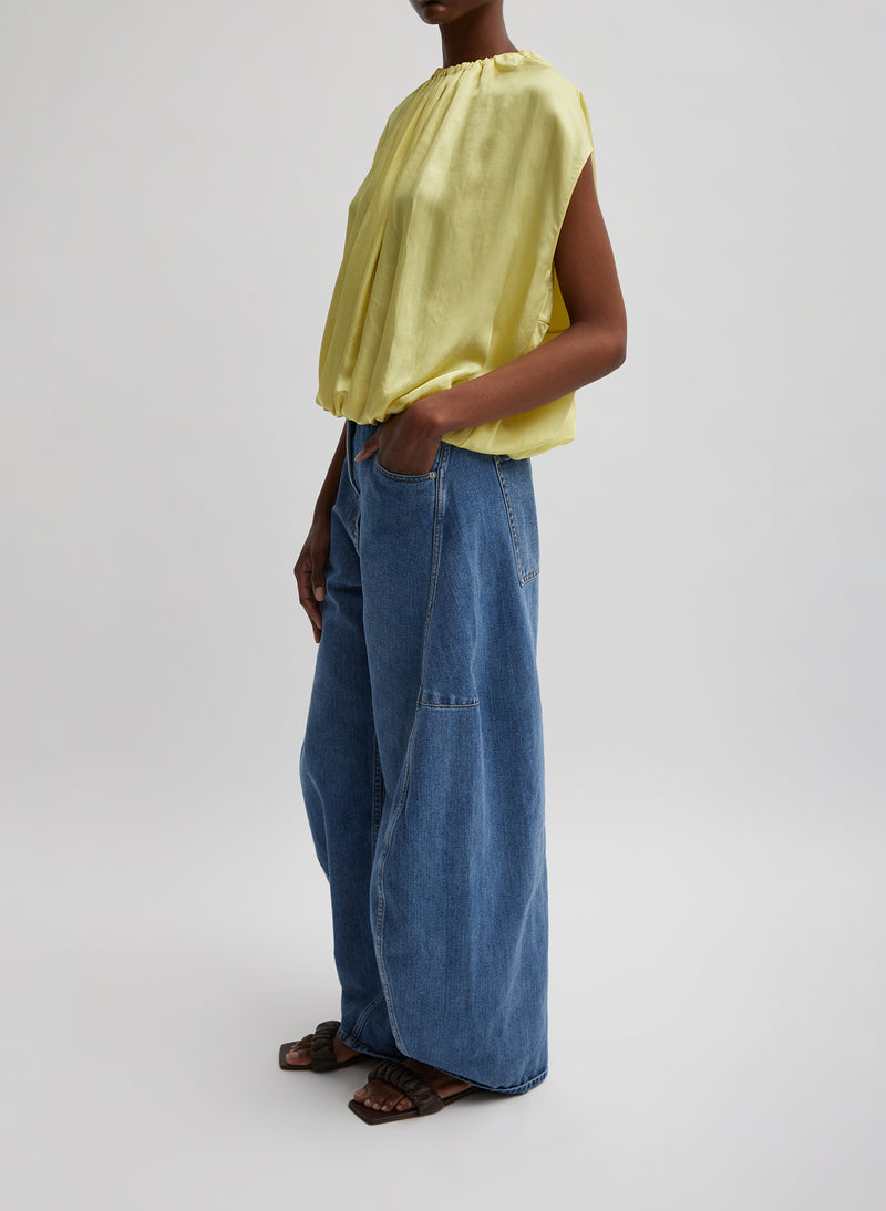 티비 Tibi Spring Acetate Shirred Neck Circular Top,Yellow