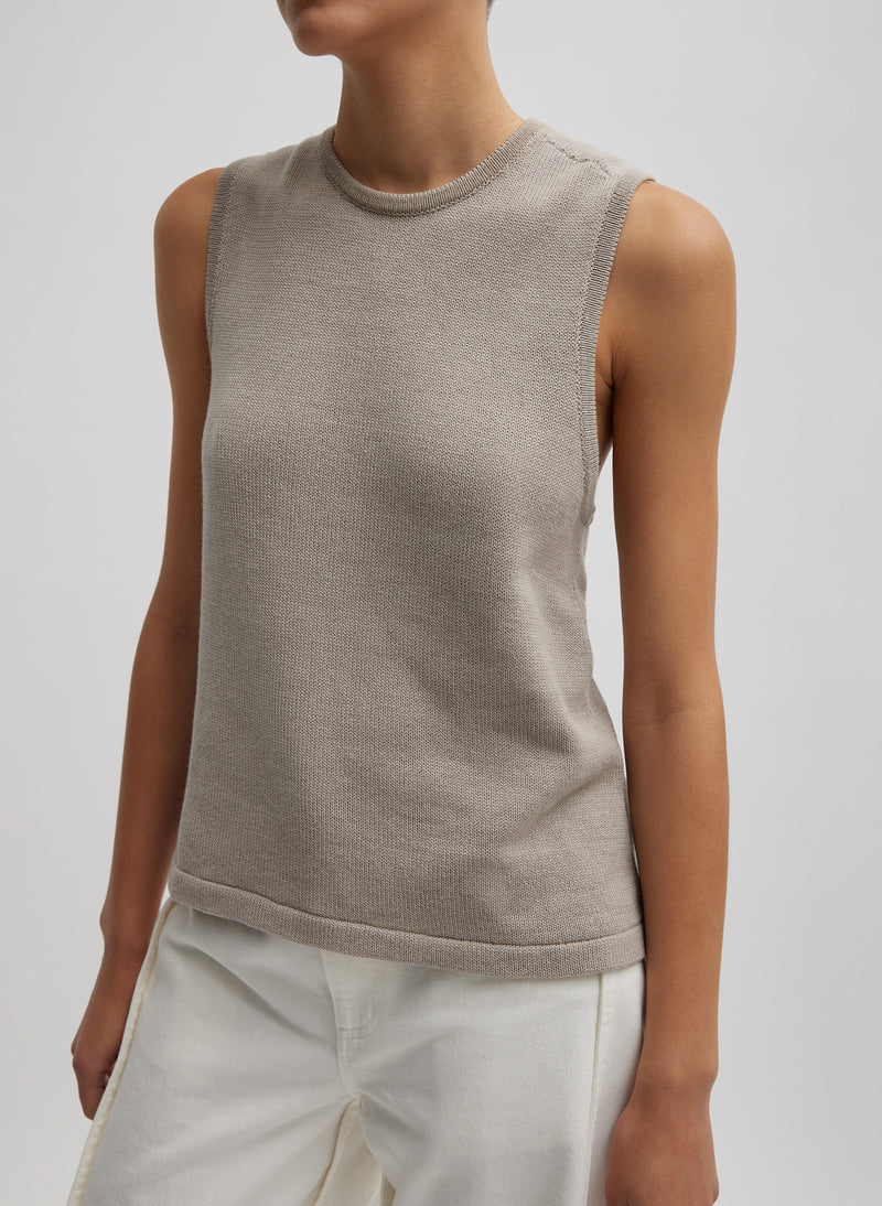 티비 Tibi Cotton Criss Cross Sleeveless Sweater,Light Stone