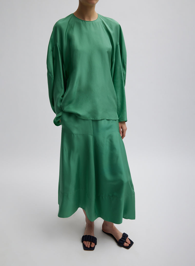 티비 Tibi Silk Habutai Circular Seamed Skirt,Green Tea