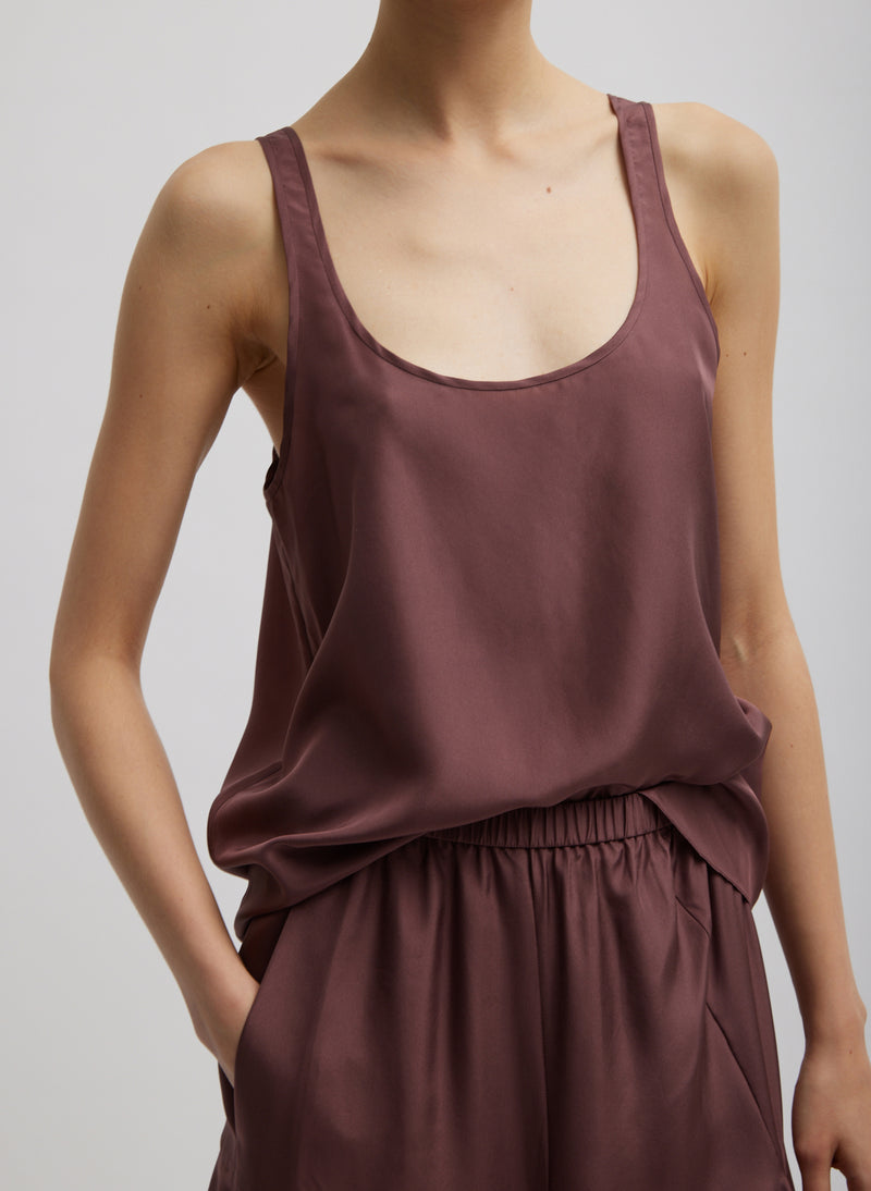 티비 Tibi Silk Habutai Tank Top,Cinnamon