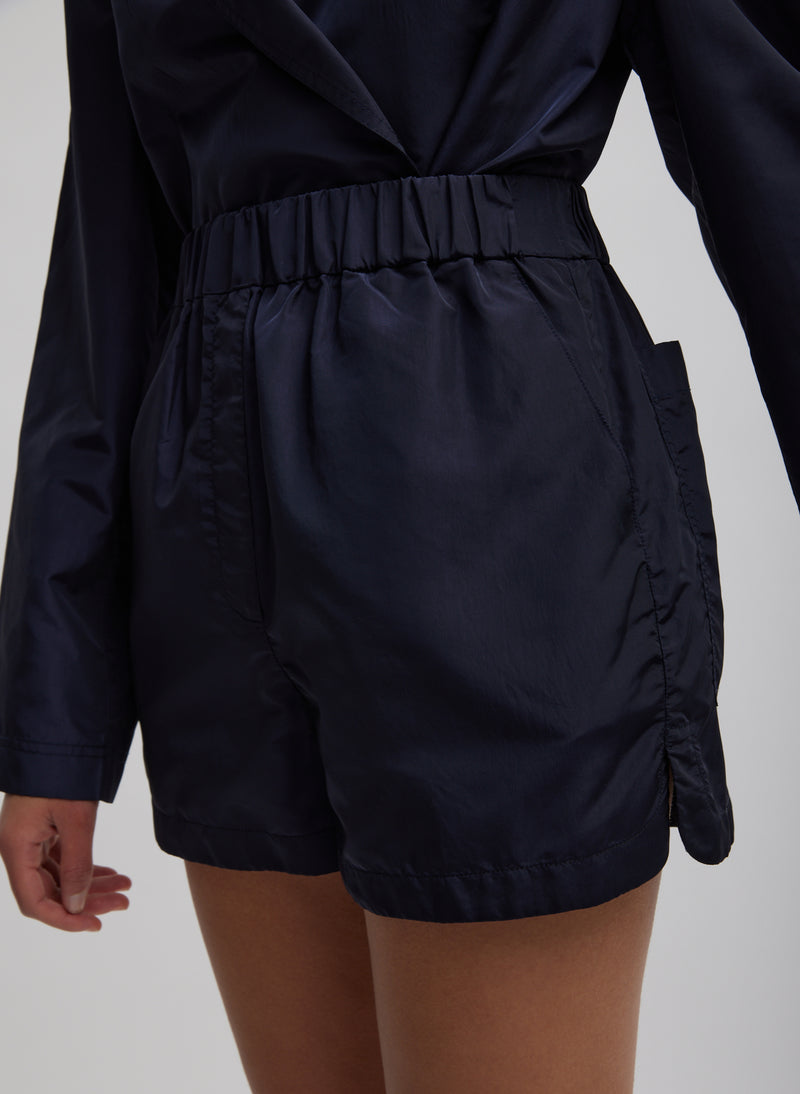 티비 Tibi Silk Nylon Pull On Shorts,Navy