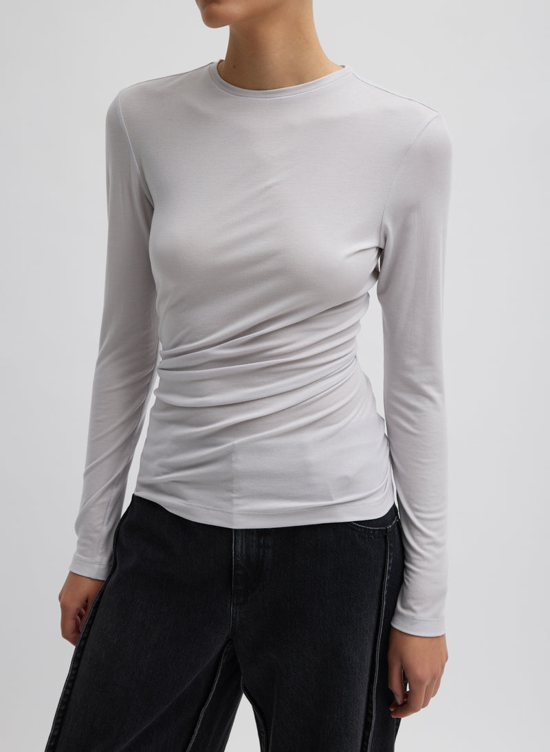 티비 Tibi Tencel Knit Twisted Seam Long Sleeve T-Shirt,Pearl Grey