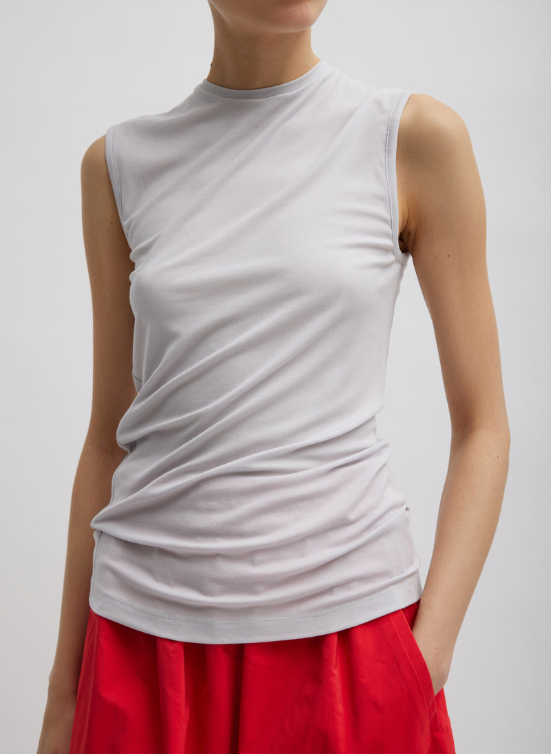 티비 Tibi Tencel Knit Twisted Seam Tank,Pearl Grey