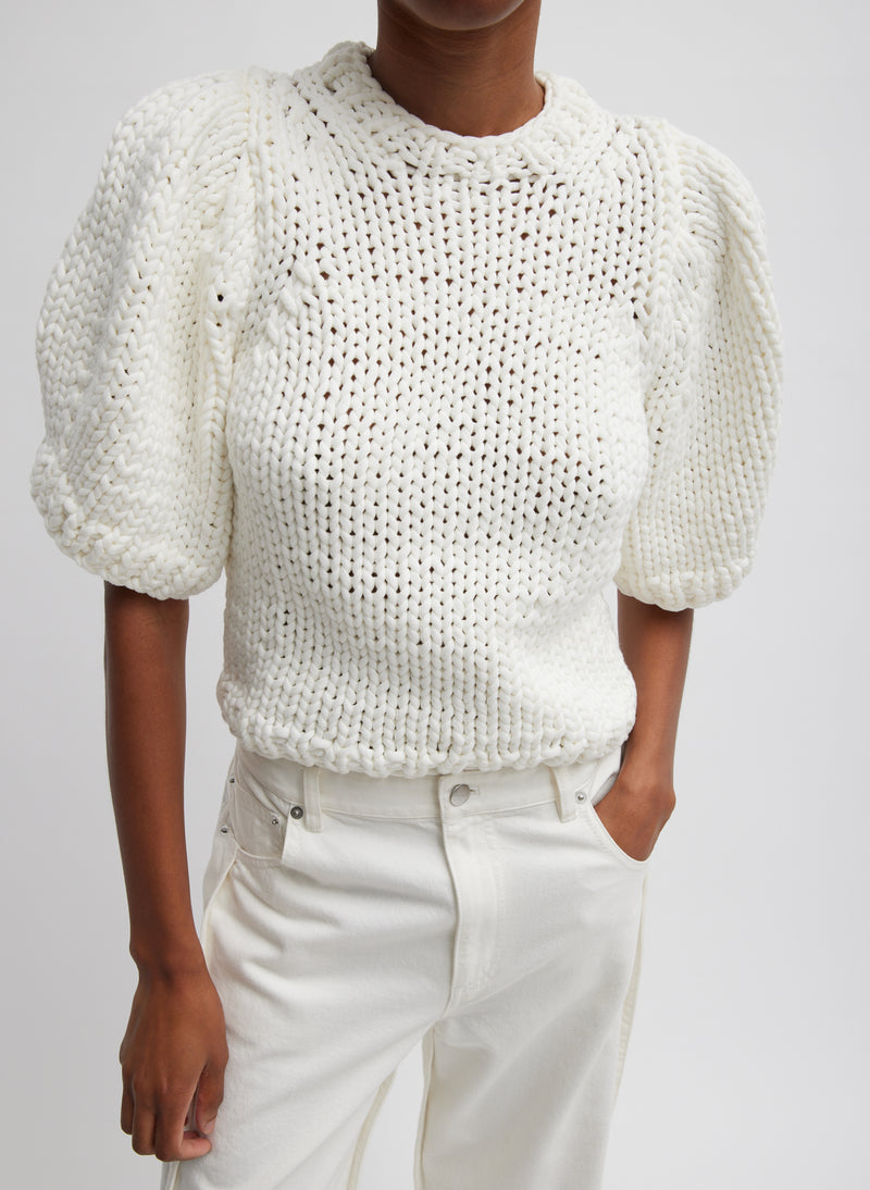 티비 Tibi Deluxe Tube Yarn Sweater Mini Puff Pullover,White