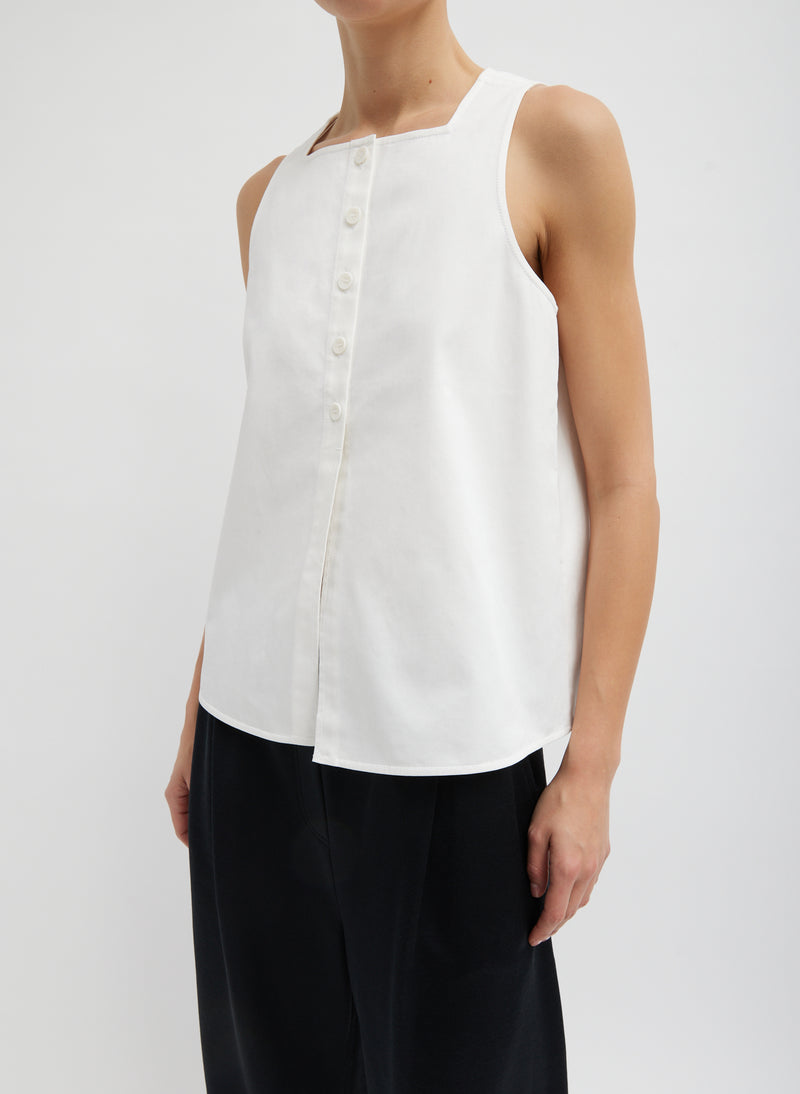 티비 Tibi Chino Slit Front Sleeveless Top,White