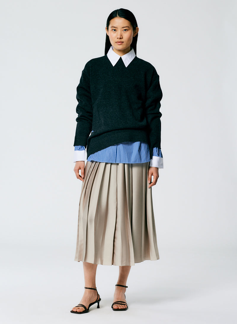 티비 Tibi Feather Weight Pleated Pull On Skirt,Light Tan