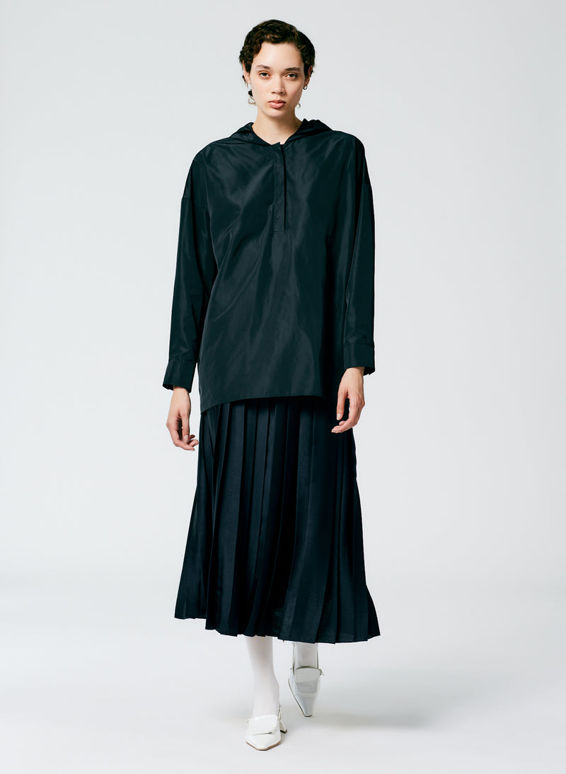 티비 Tibi Feather Weight Pleated Pull On Skirt,Navy