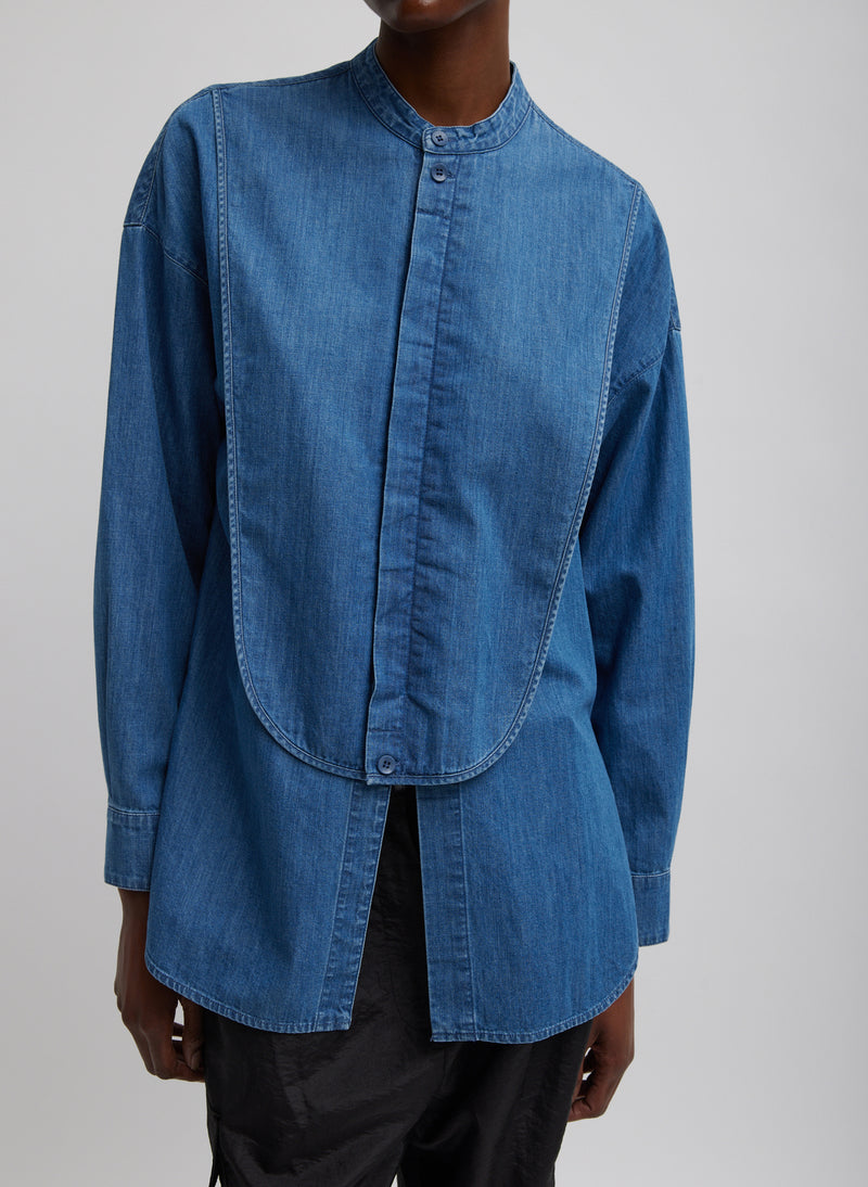 티비 Tibi Light Weight Stone Wash Denim Tuxedo Shirt,Denim Blue