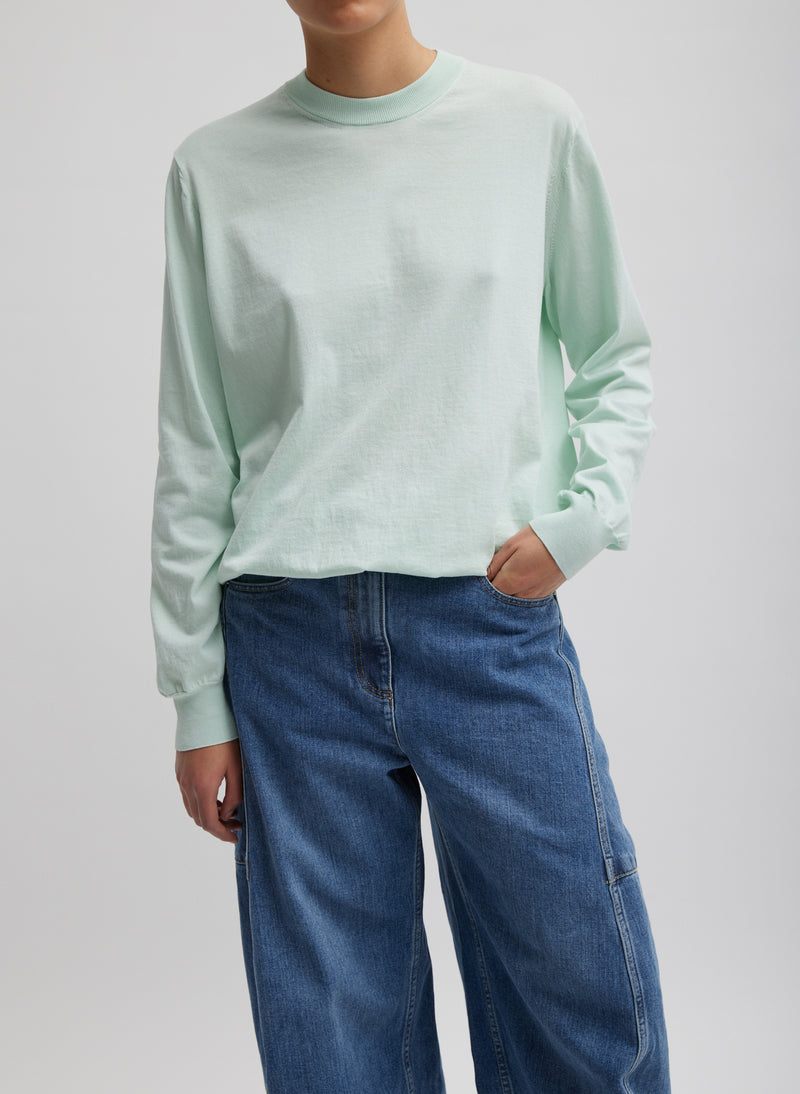 티비 Tibi Super Fine Gauge Perfect Mens Pullover,Pale Mint