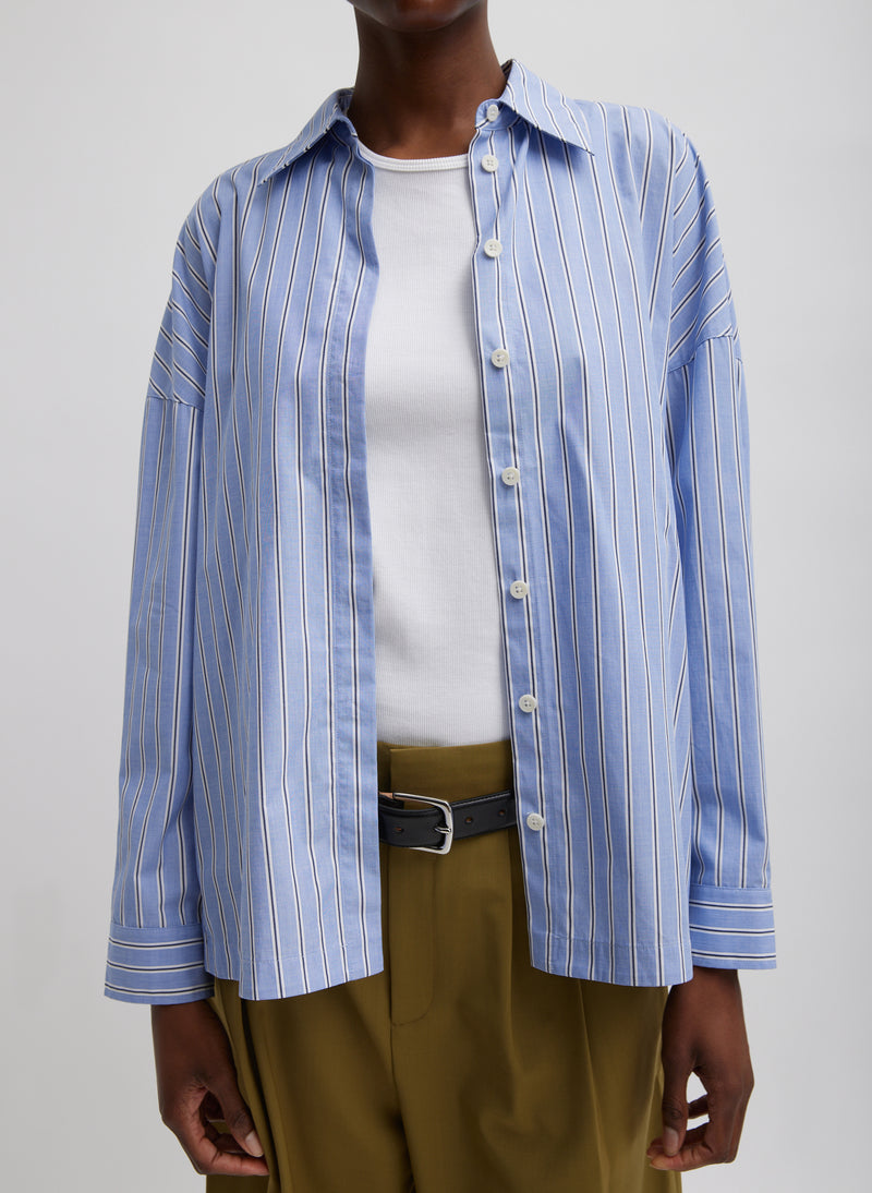 티비 Tibi Striped Shirting Gabe Oversized Shirt,Blue Multi