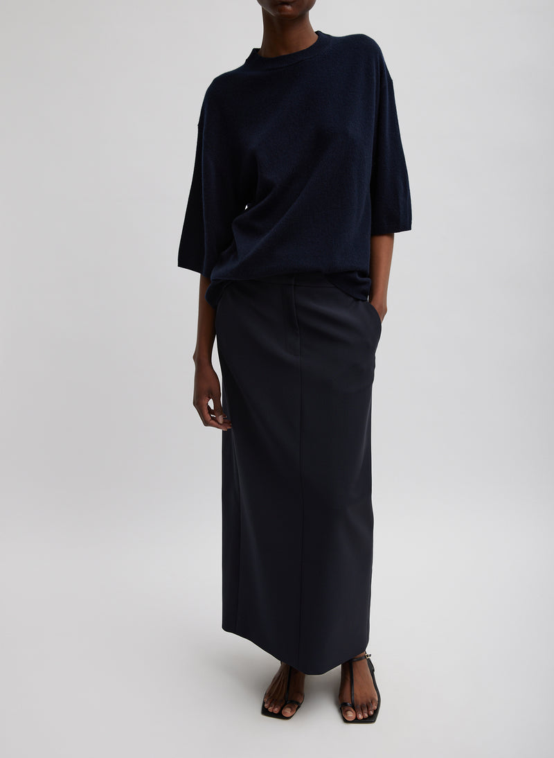 티비 Tibi Tropical Wool Maxi Trouser Skirt,Navy