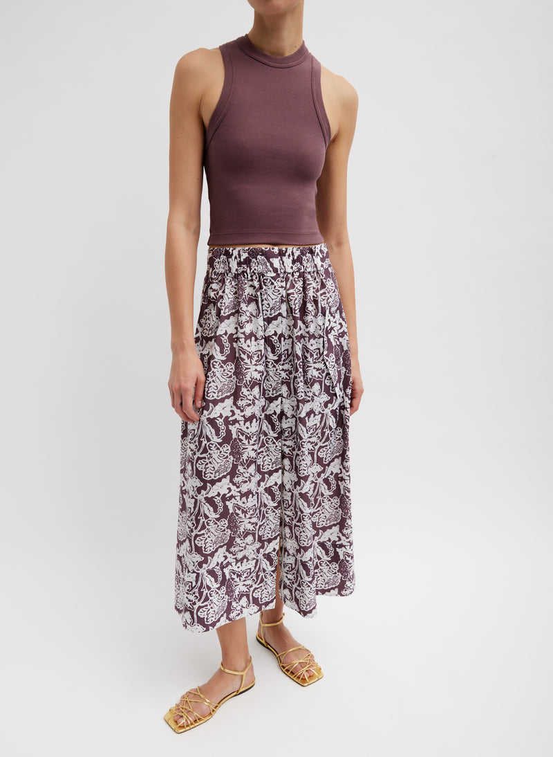 티비 Tibi Recycled Nylon Batik Full Skirt,Cinnamon Multi