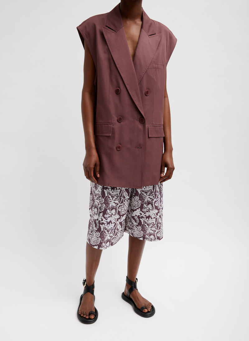 티비 Tibi Drapey Suiting Oversized Double Breasted Vest,Cinnamon