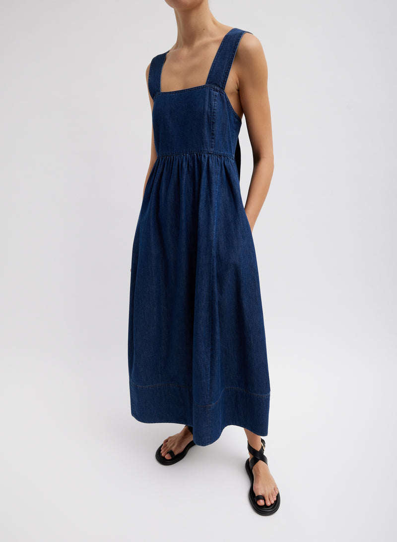 티비 Tibi Light Weight Stone Wash Sculpted Dress,Dark Enzyme Wash