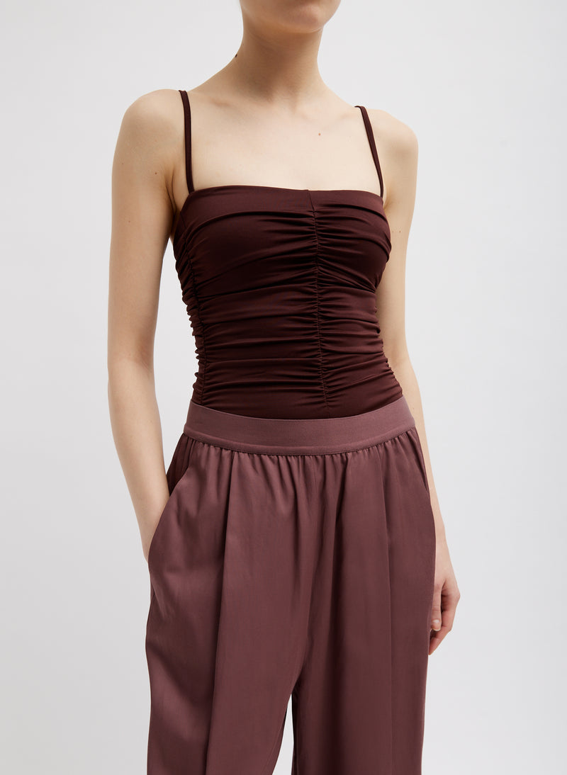 티비 Tibi Stretch Light Weight Tech Knit Shirred Cami,Brown