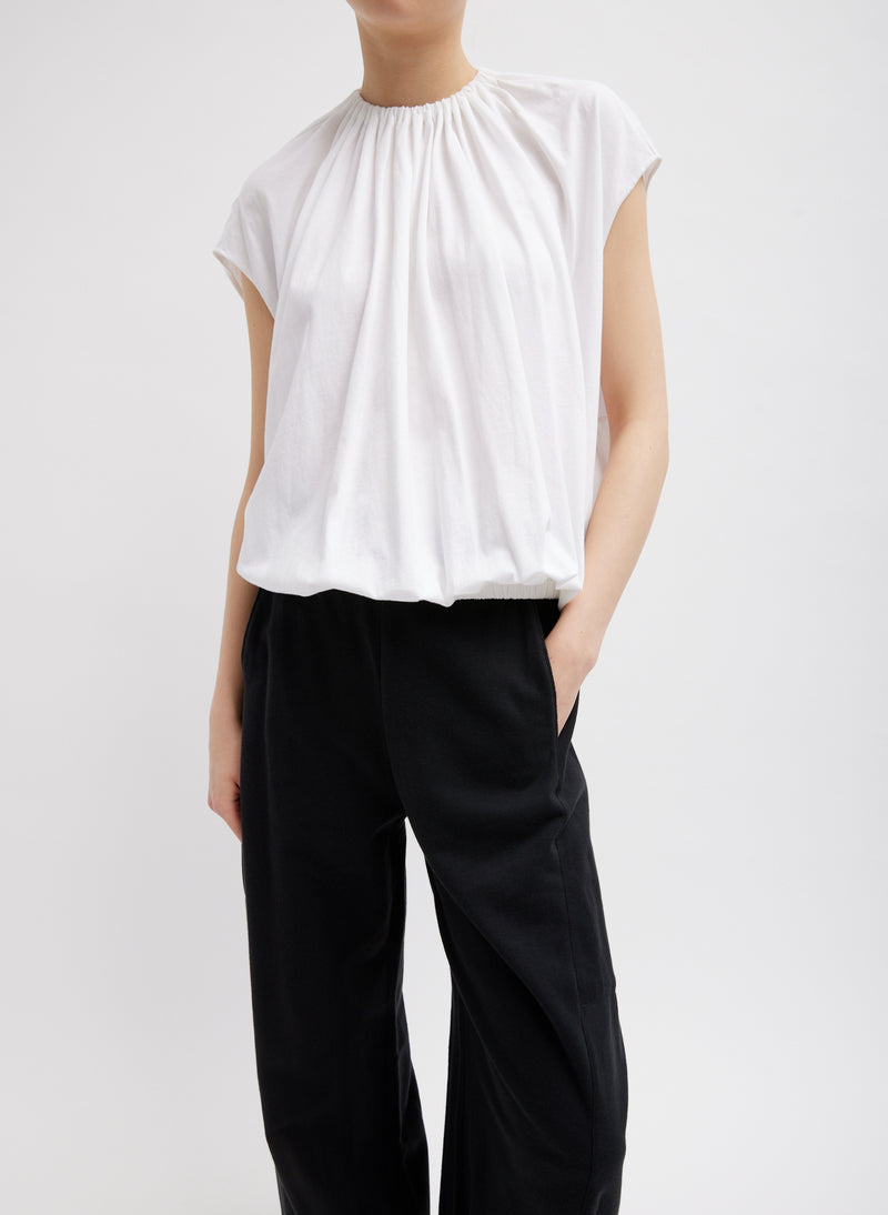 티비 Tibi T-Shirting Shirred Neck Circular Top,White