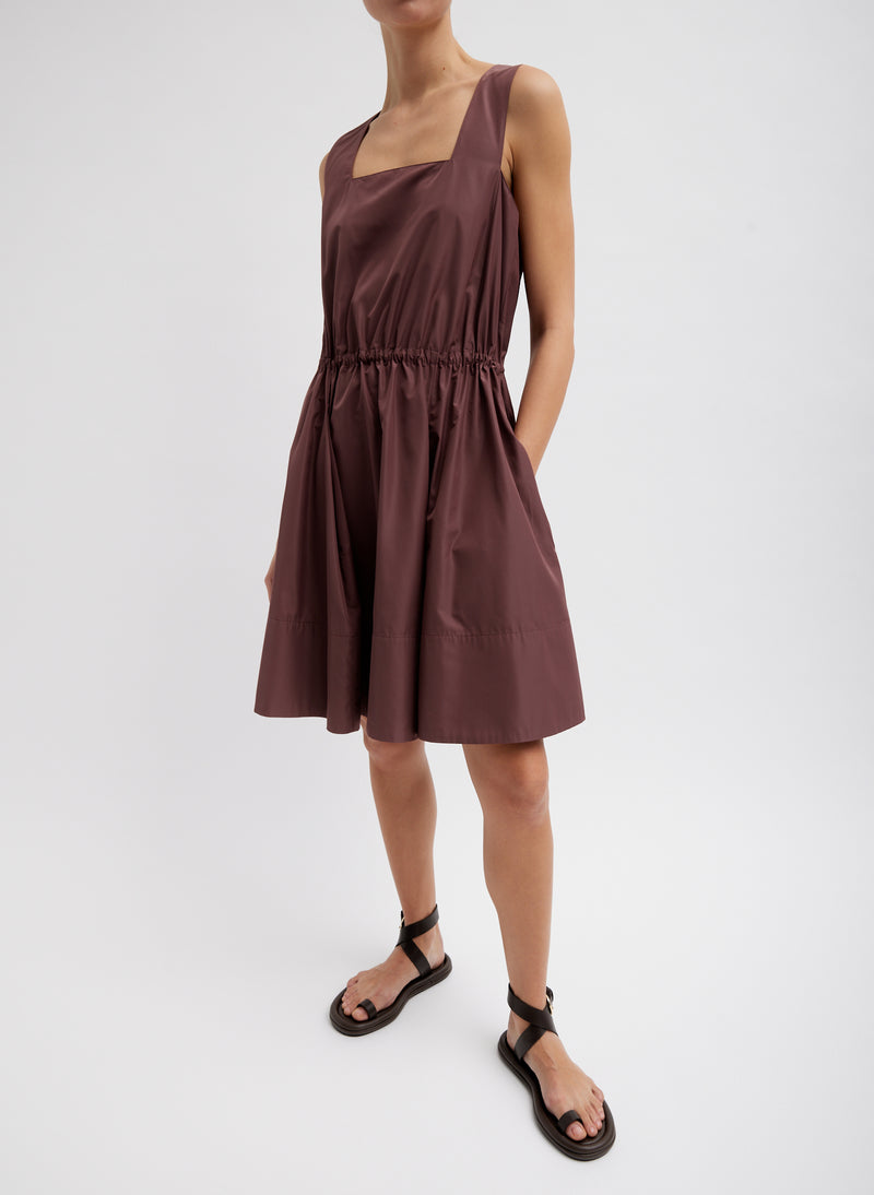 티비 Tibi Italian Sporty Nylon Short Tank Dress,Cinnamon