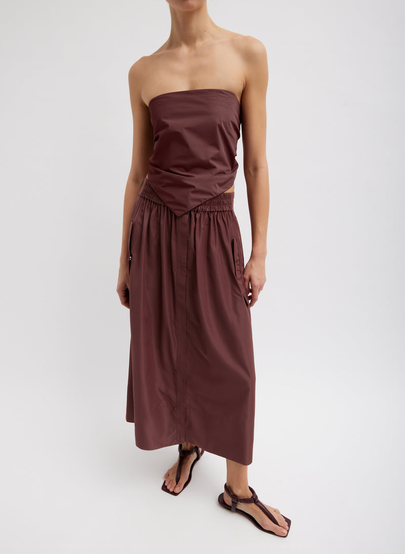 티비 Tibi Italian Sporty Nylon Full Skirt,Cinnamon