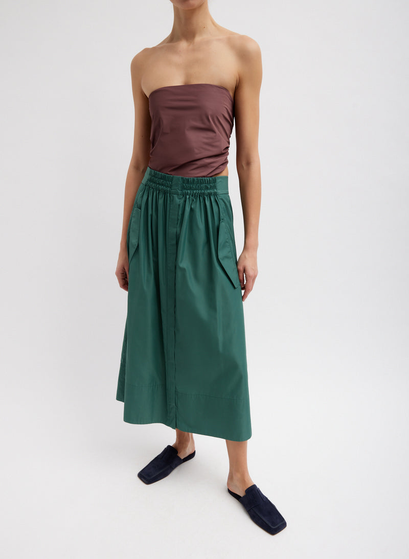 티비 Tibi Italian Sporty Nylon Full Skirt,Dark 헌터 Hunter Green