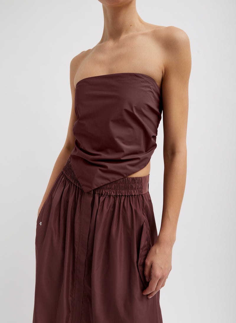 티비 Tibi Italian Sporty Nylon Strapless Bandeau,Cinnamon