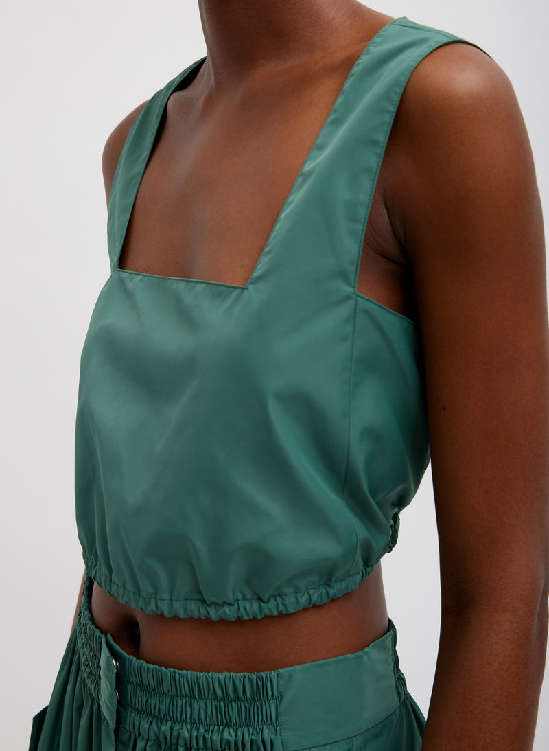 티비 Tibi Italian Sporty Nylon Cropped Square Neck Top,Dark 헌터 Hunter Green