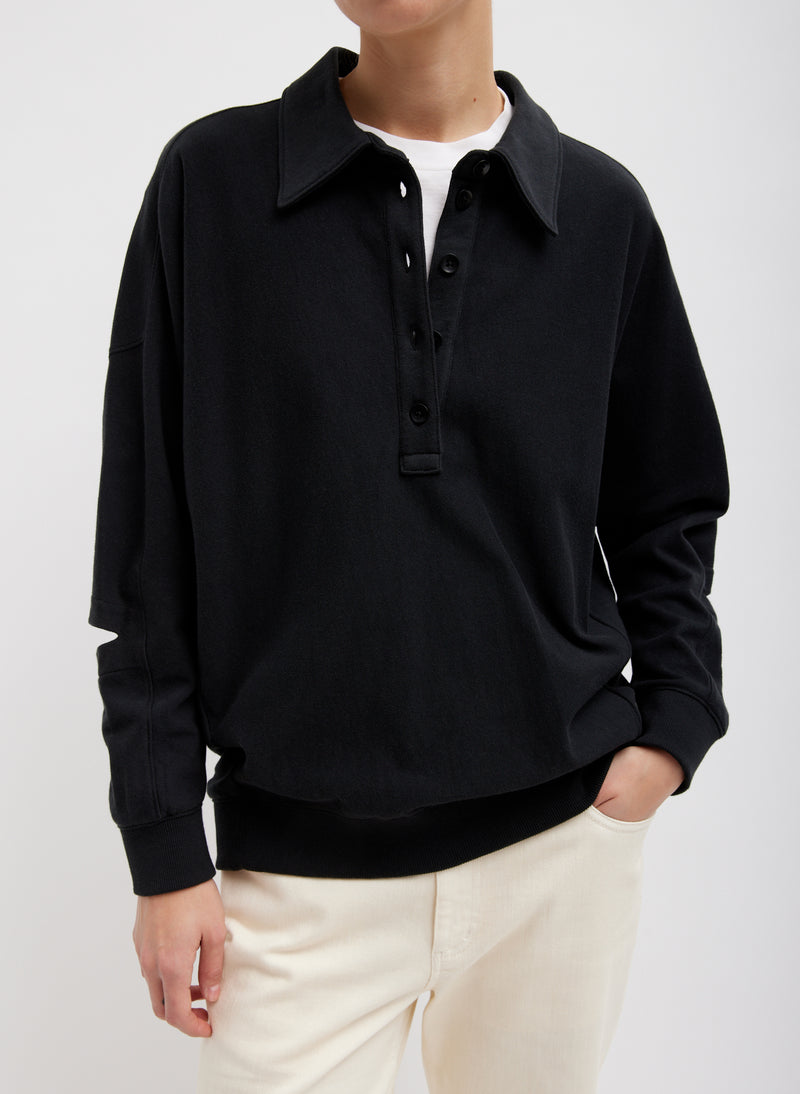 티비 Tibi Summer Sweatshirting Polo Collar Sweatshirt,Black