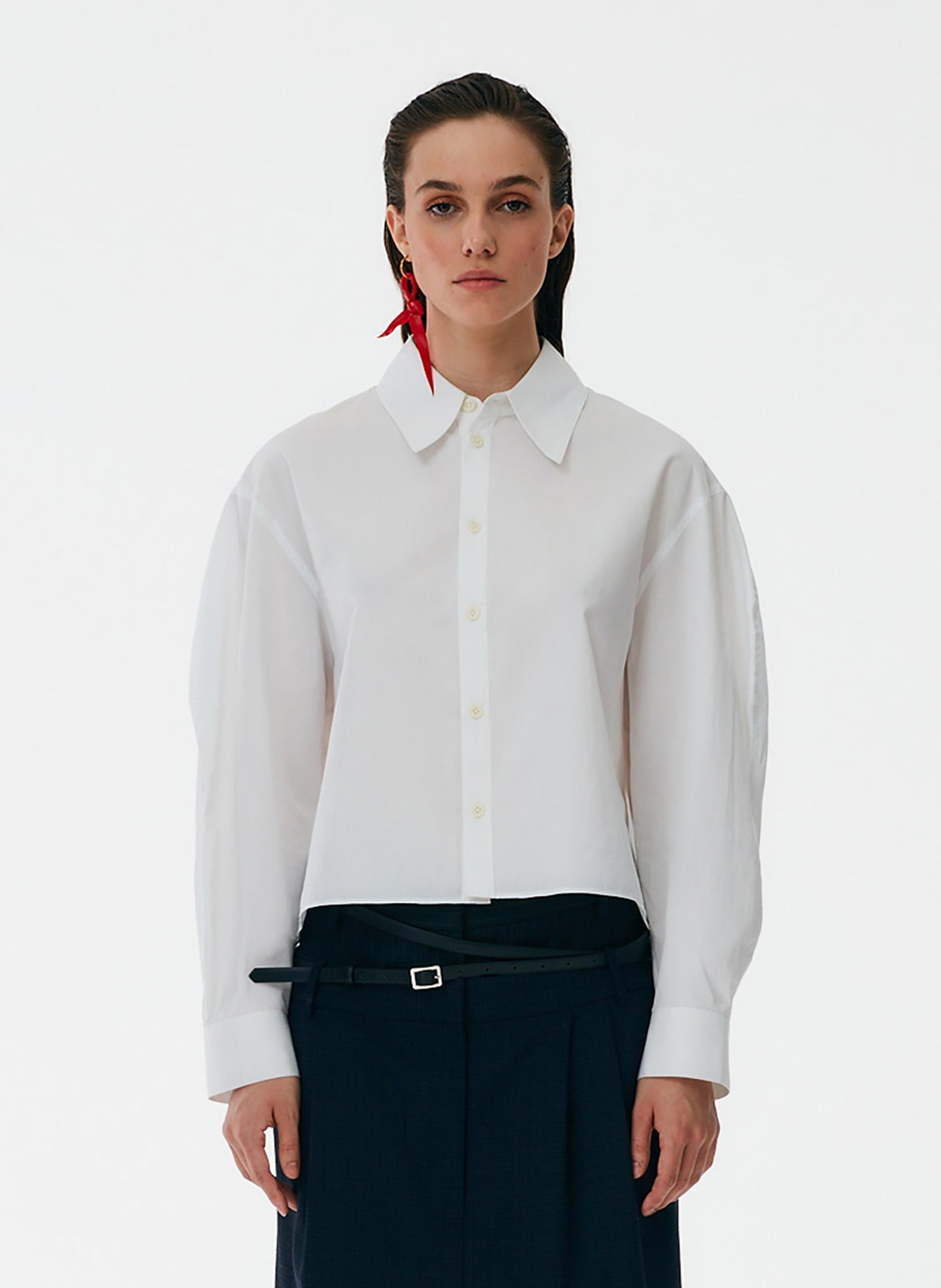 Miles Shirting Scallop Sleeve Cropped Boyfriend Shirt – Tibi Official