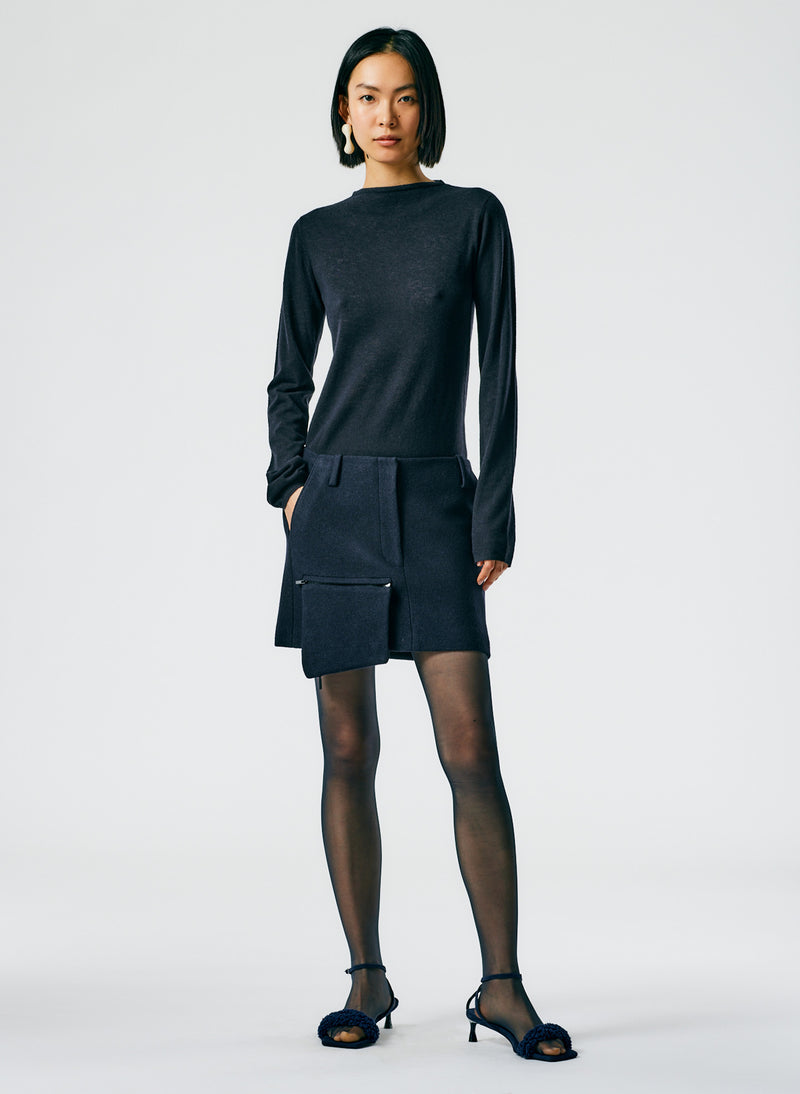 티비 스커트 Tibi Boiled Wool Mini Skirt,Midnight Navy