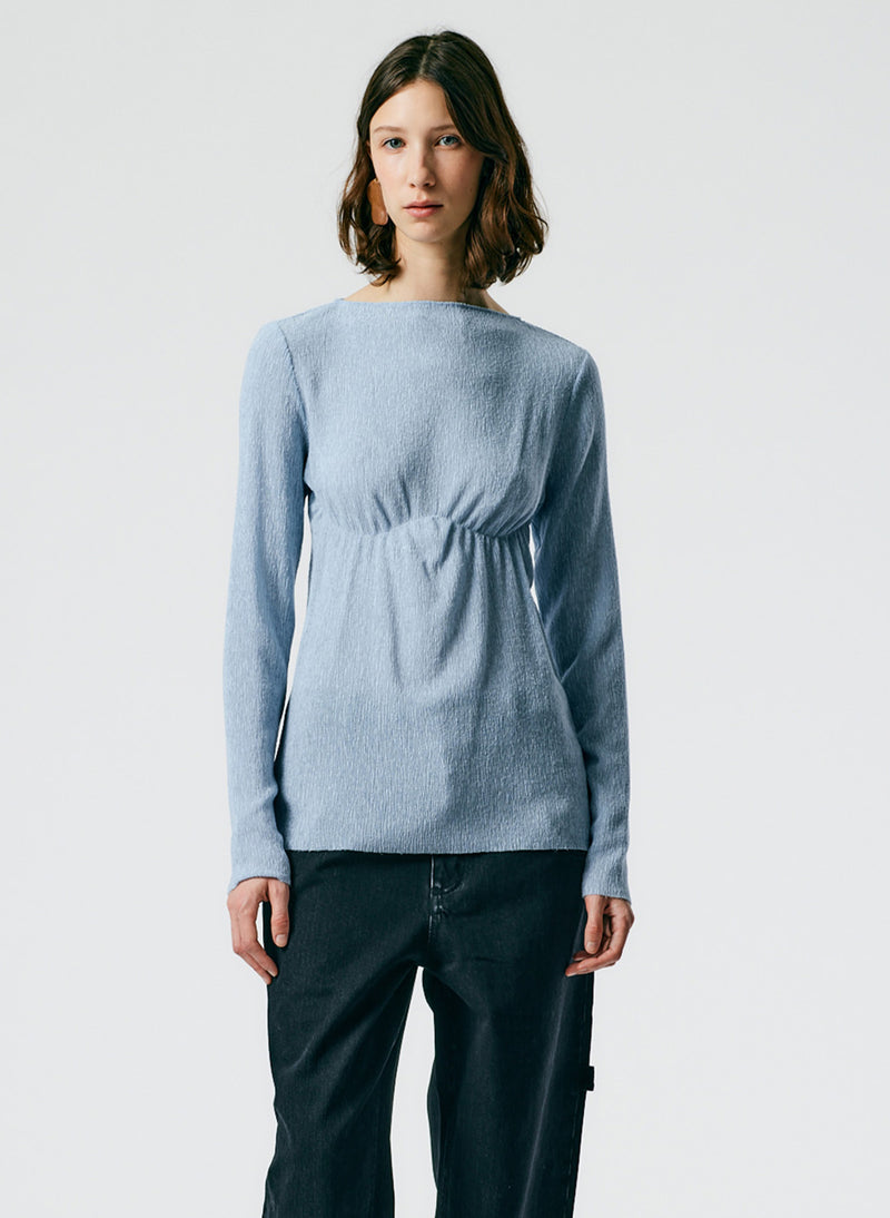 티비 Tibi Sage Crinkle Lyocell Boatneck T-Shirt,Light Blue