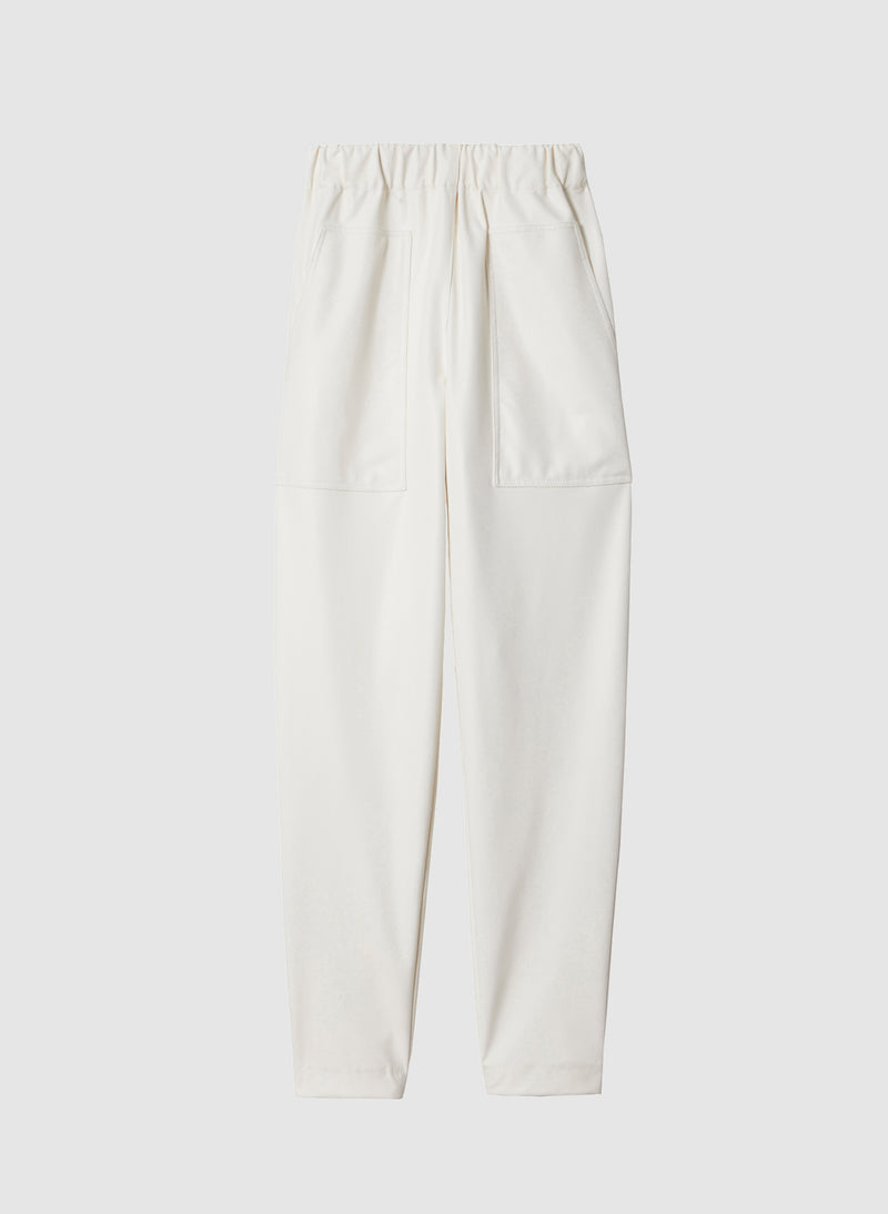 white faux leather pants