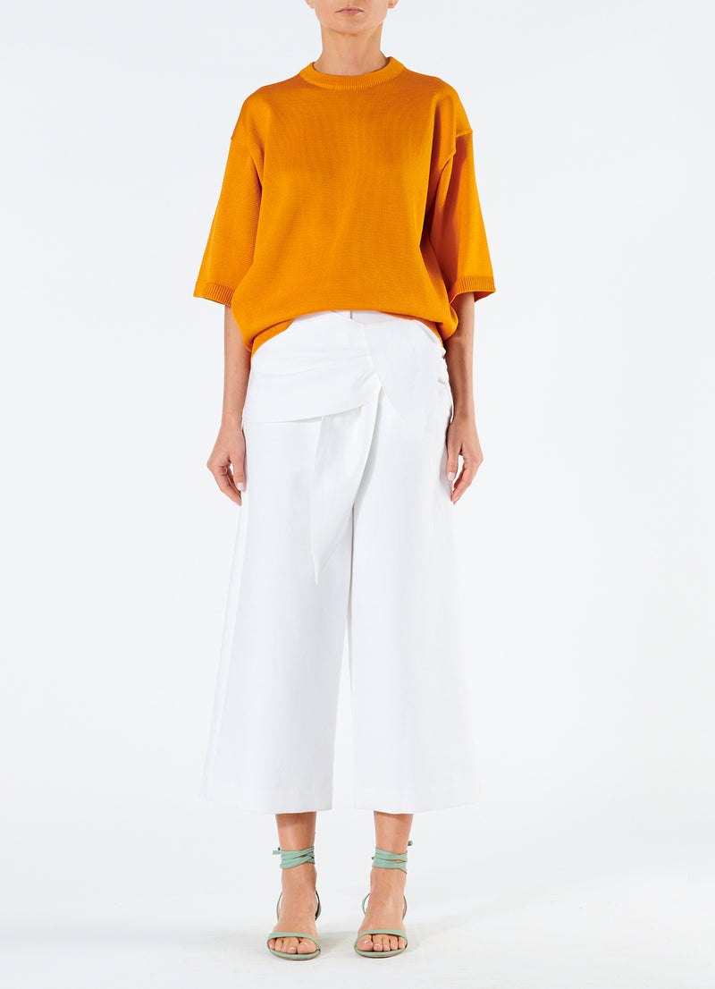 Compact Cotton Demi Cropped Pants with Removable Tie White-4
