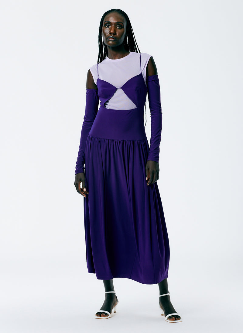 티비 원피스 Tibi Drapey Jersey Cut Out Sculpted Shirred Dress,Plum/Dusty Lavender Multi