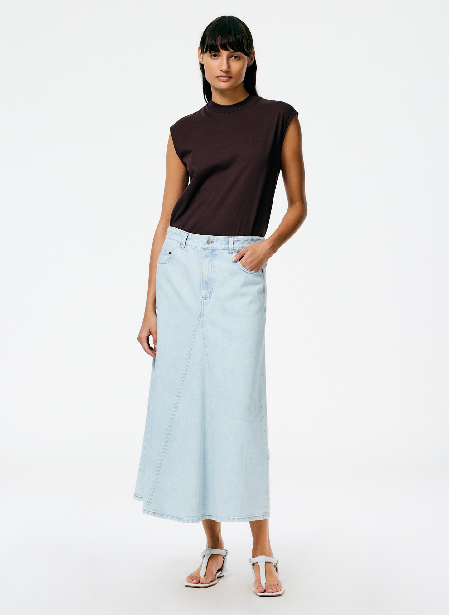 Denim Godet Midi Skirt – Tibi Official