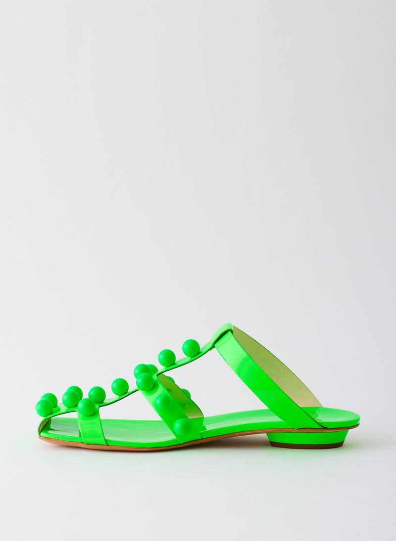 티비 Tibi Dex Studded Neon Patent Sandal,Neon Green
