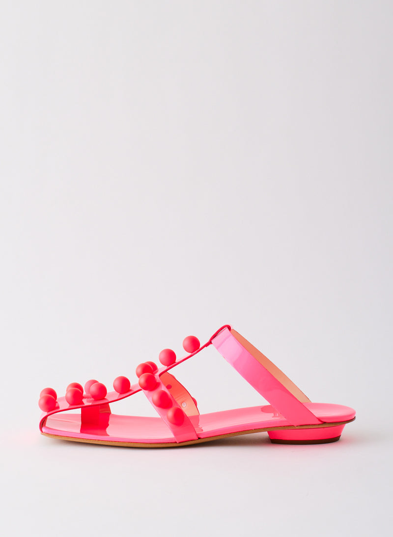 티비 Tibi Dex Studded Neon Patent Sandal,Neon Pink