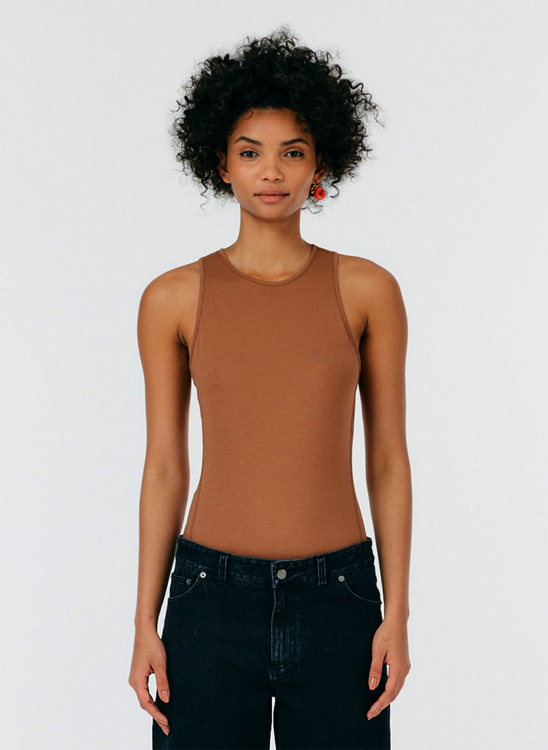 티비 바디수트 Tibi T-Shirt Crewneck Racerback Bodysuit,Sienna