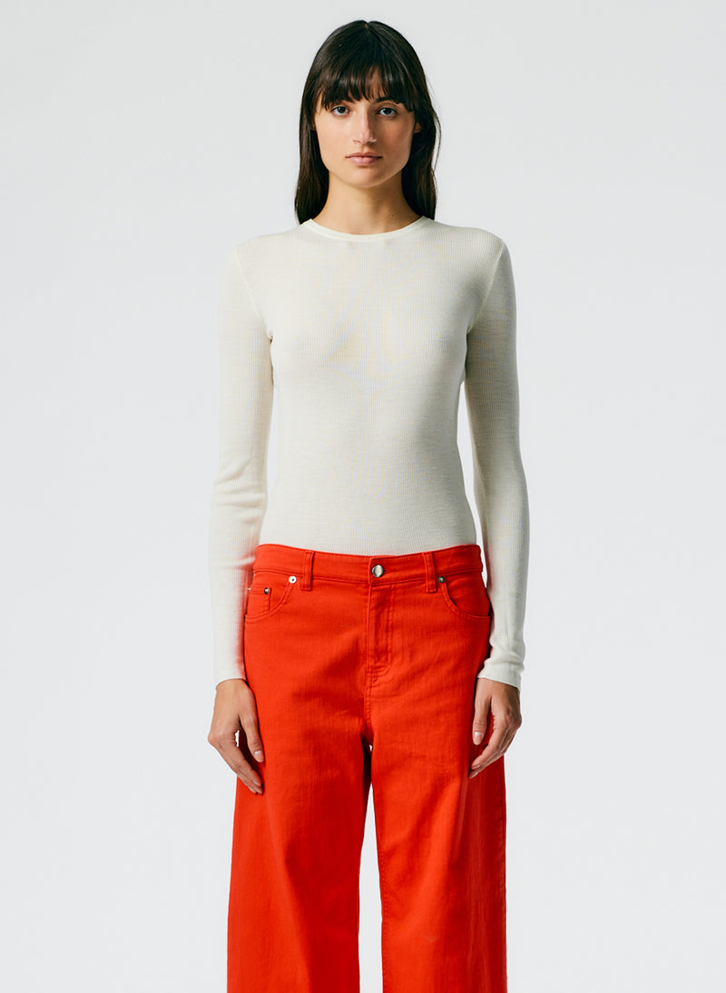 티비 스웨터 Tibi Feather Weight Ribbed Crewneck Pullover Sweater,Off White