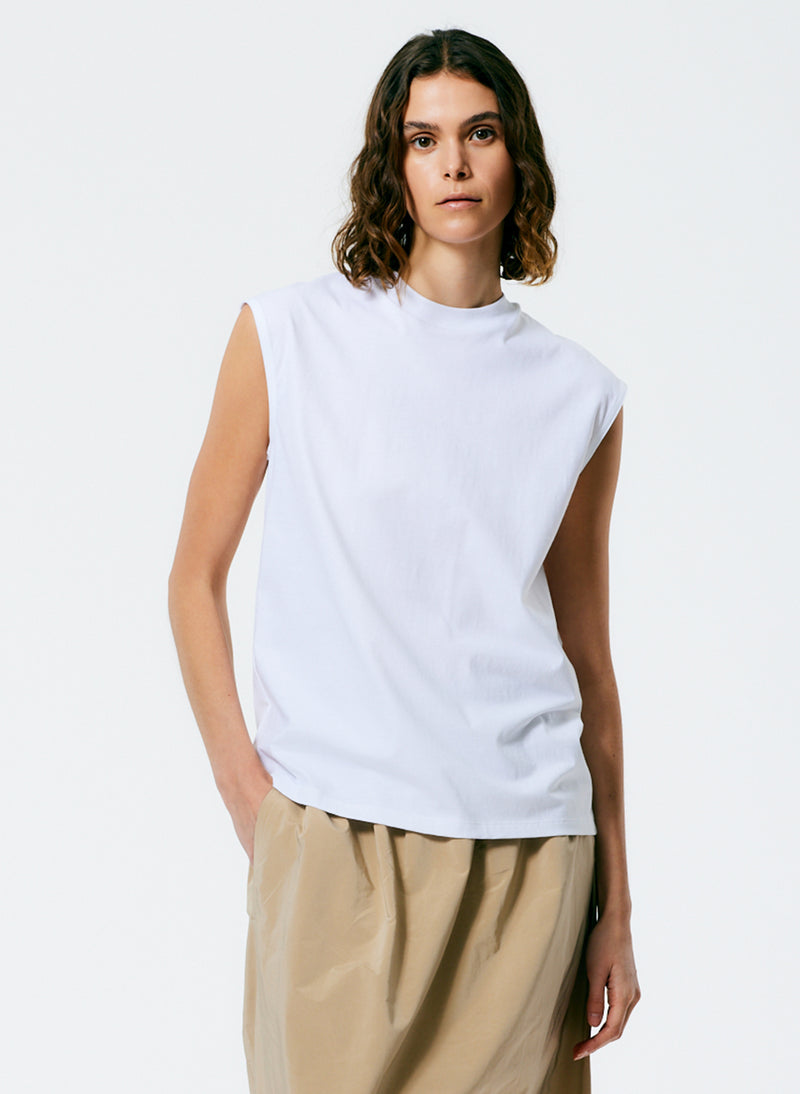 티비 민소매티 Tibi Mock Neck Sleeveless T-Shirt,White
