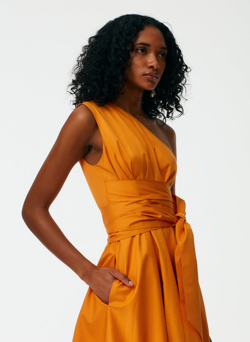 orange and white one shoulder dress