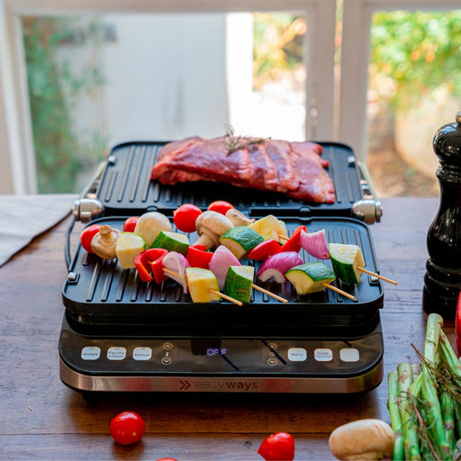 Parrilla y Sandwichera Eléctrica (2 en 1) con Acabado de Mármol